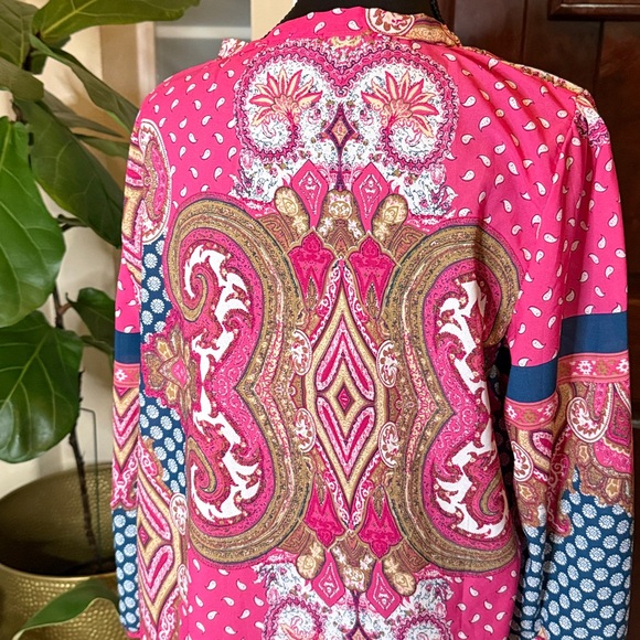 Reborn sheer pink and blue paisley print, bohemian-style tunic size XL - Picture 6 of 16